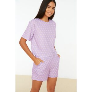 Trendyol Lilac Daisy Printed Knitted Pajamas