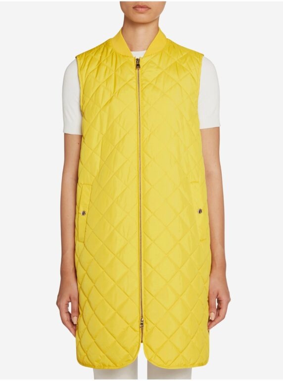 Žlutá dámská dlouhá prošívaná vesta