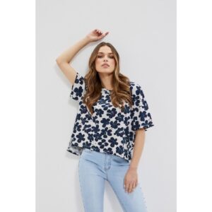 Cotton blouse with flowers - navy