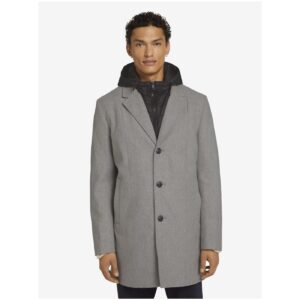 Světle šedý pánský zimní kabát s všitou vsadkou