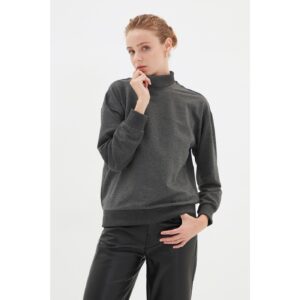 Trendyol Anthracite Stand Collar Loose Knitted