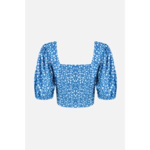 Trendyol Blue Floral Crop Knitted