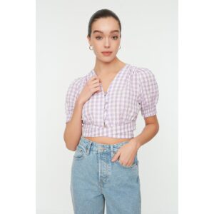 Trendyol Lilac Check Crop Top With Tie