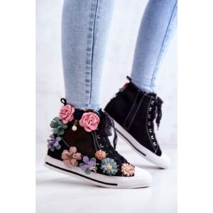 High-top Sneakers with Flowers