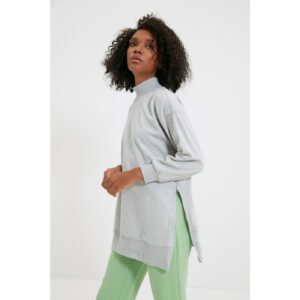 Trendyol Gray Zipper Detailed Oversize Knitted Slim