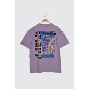 Trendyol Lilac Men's Wide-Cut Printed Short Sleeve