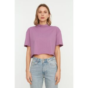 Trendyol Purple Stand Up Collar Crop Knitted