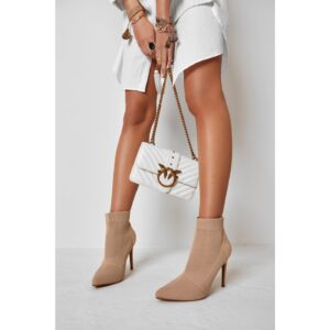 Women's Boots With A Sock On A High Heel Beige