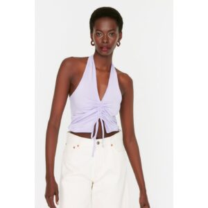 Trendyol Lilac Pleated Crop Knitted