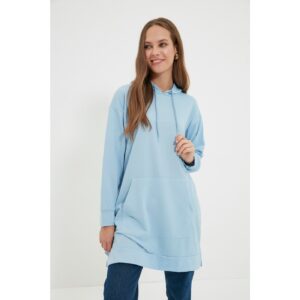 Trendyol Blue Hooded Basic Knitted