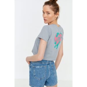 Trendyol Gray Front and Back Printed Crop Knitted