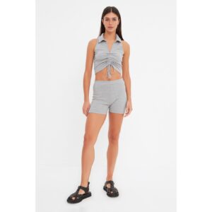 Trendyol Gray Ruffle Detailed Camisole Crop Knitted