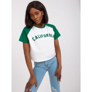 White and green printed t-shirt with a