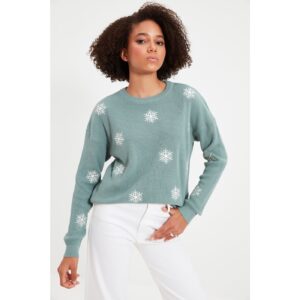 Trendyol Mint Snow Embroidered Knitwear