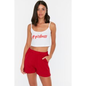 Trendyol Red Slogan Printed Crop Knitted Pajamas