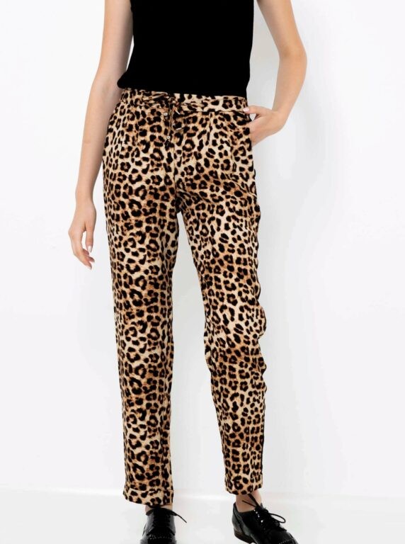 Béžové kalhoty s leopardím vzorem