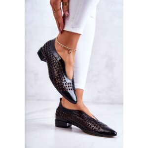 Elegant Lacquered Leather Openwork Shoes