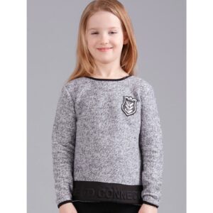 Girls' gray sweater with a coat of arms and an