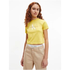Žluté dámské tričko s potiskem Calvin Klein