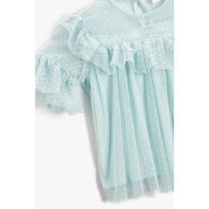 Koton Tulle Crew Neck T-Shirt with Fluffy Ruffled