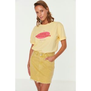 Trendyol Yellow Printed Loose Knitted