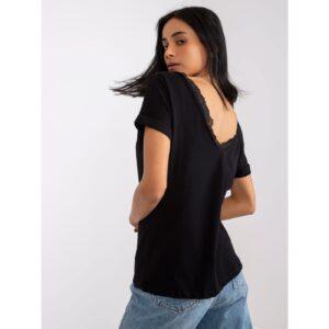 Black blouse with a V-neck on the back of