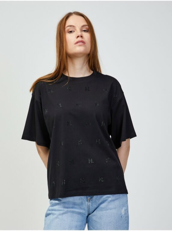 Černé dámské vzorované oversize tričko KARL