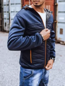 Navy blue men's quilted jacket with hood