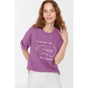 Trendyol Purple Printed Loose Knitted