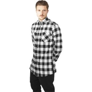 Side-Zip Long Checked Flanell Shirt