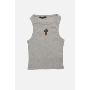 Trendyol Gray Ribbed Embroidered Super Crop Knitted