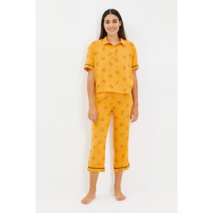 Trendyol Mustard Floral Viscose Woven Pajamas