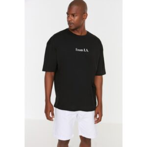 Trendyol Black Men's Oversize Fit Crew Neck Short Sleeve Printed