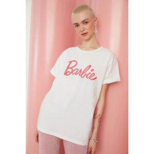 Trendyol White Barbie Licensed Printed Boyfriend
