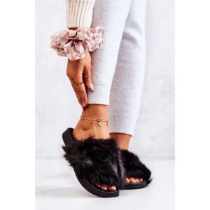 Slippers With Fur Rubber Black