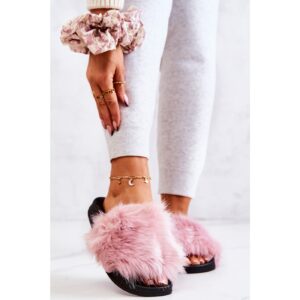 Slippers With Fur Rubber Pink