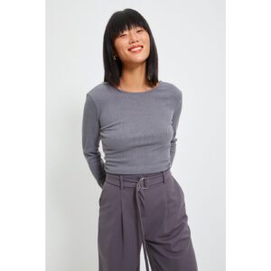Trendyol Anthracite Low Back Ribbed Crop