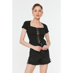Trendyol Black Ribbed Square Neck Crop Knitted