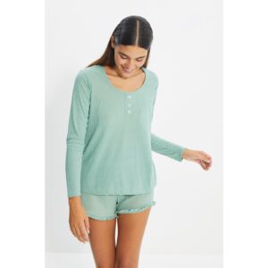 Trendyol Mint Camisole Buttoned Knitted Pajamas