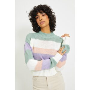 Trendyol Mint Color Block Crop Knitwear