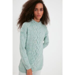 Trendyol Mint Stand Up Collar Knitted Detailed