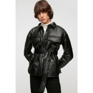 Trendyol Black Belted Faux Leather Quilted