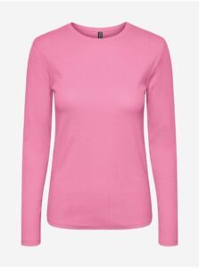 Růžové dámské basic tričko s dlouhým rukávem