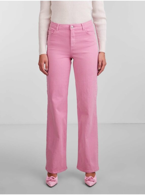 Růžové dámské široké džíny Pieces