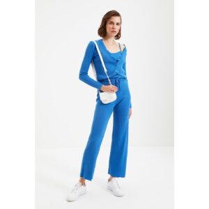 Trendyol Blue Ribbed Blouse Cardigan Pants Knitwear Bottom-Top