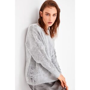 Trendyol WOMEN-gray knit detailed laced