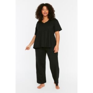 Trendyol Curve Black V-Neck Knitted Pajamas