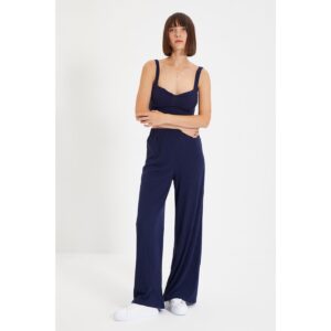 Trendyol Navy Blue Ribbed Wide Leg Knitted