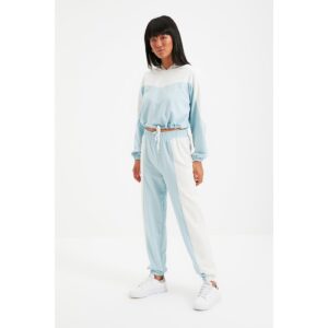 Trendyol Blue Color Block Hooded Knitted Tracksuit