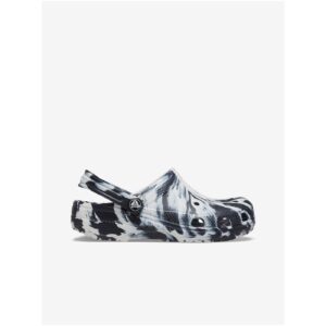 Bílo-černé dětské vzorované pantofle Crocs Classic Marbled Clog -